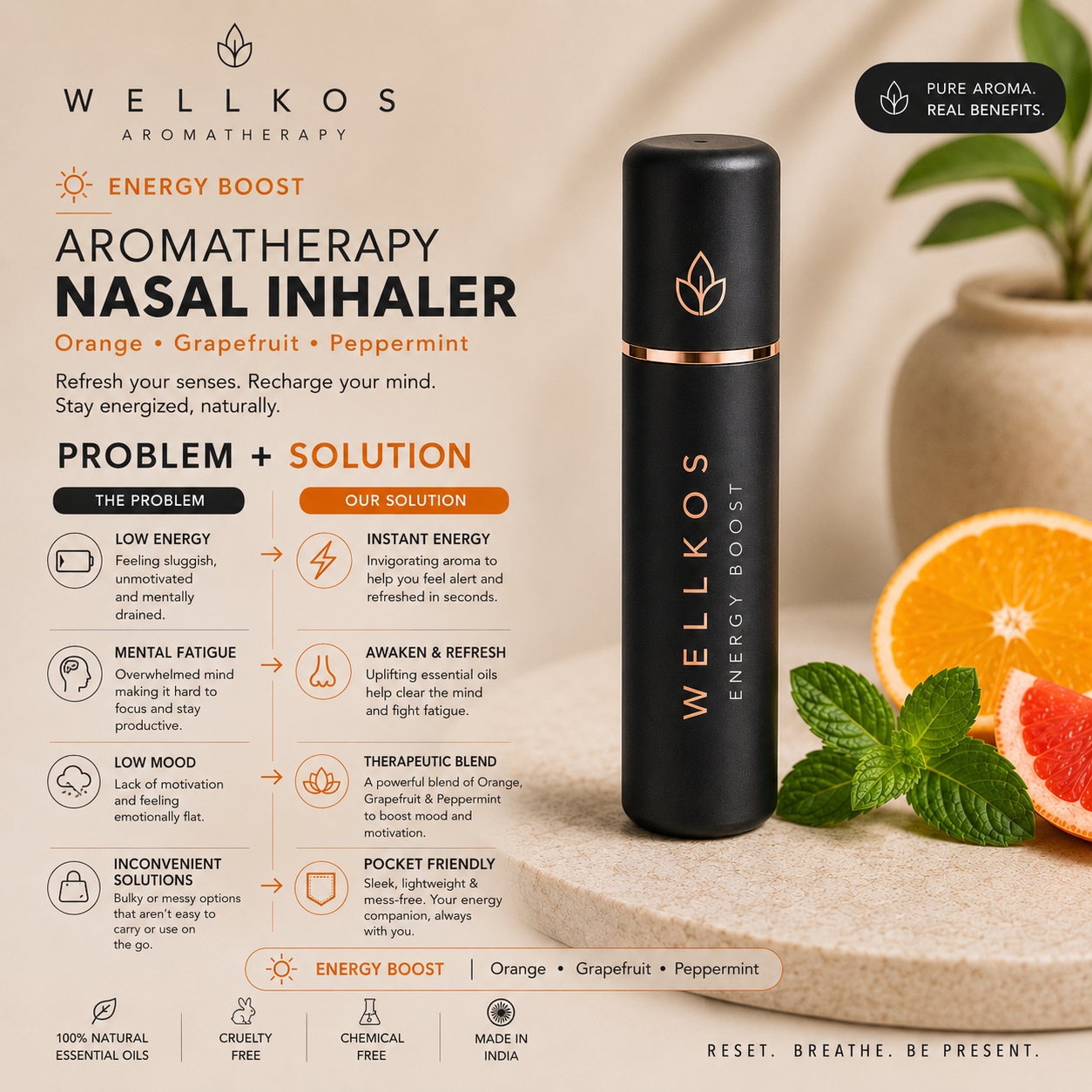 Wellkos Energy Boost Aromatherapy Nasal Inhaler