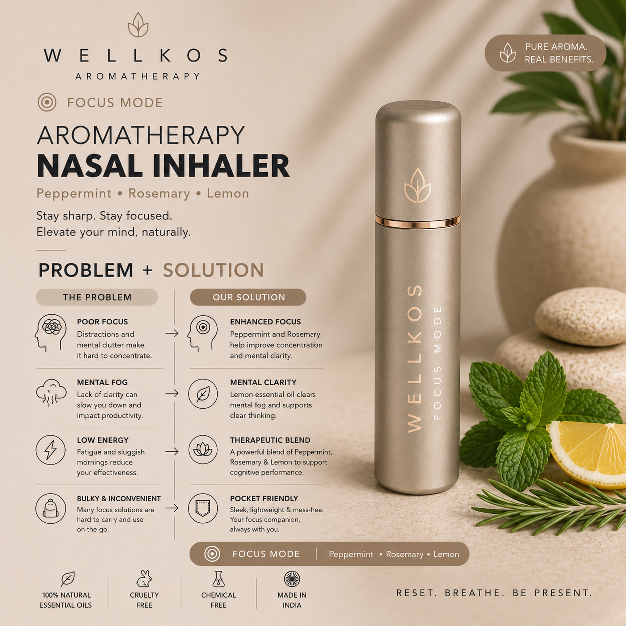 Wellkos Focus Flow Aromatherapy Nasal Inhaler