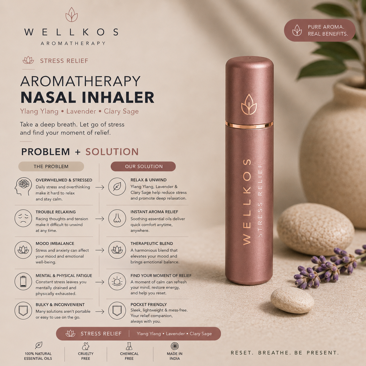 Wellkos Stress Relief Aromatherapy Nasal Inhaler