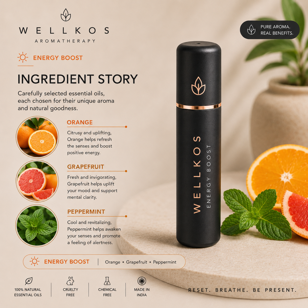 Wellkos Energy Boost Aromatherapy Nasal Inhaler