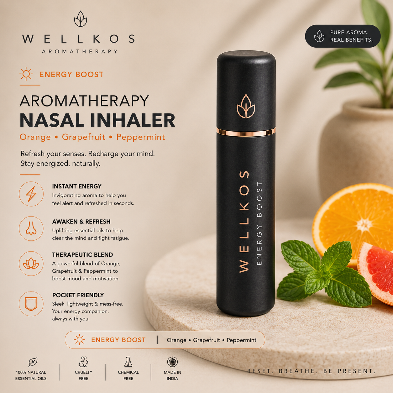 Wellkos Energy Boost Aromatherapy Nasal Inhaler