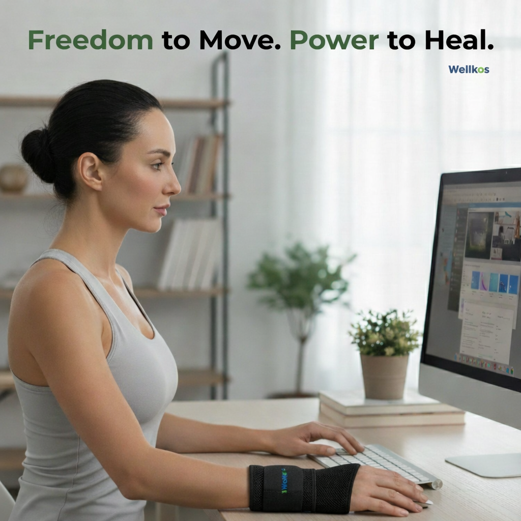 Wellkos Wrist Brace with Thumb Support for Men & Women | Wrist Hand Support for Pain Relief & Stabilization | Lightweight Wrist Brace for Arthritis, Sprains & Carpal Support